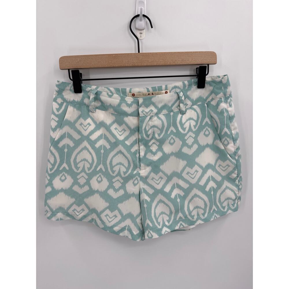 Chelsea & Violet Ikat Print Tailored Shorts Mint White 4in Inseam Size Medium